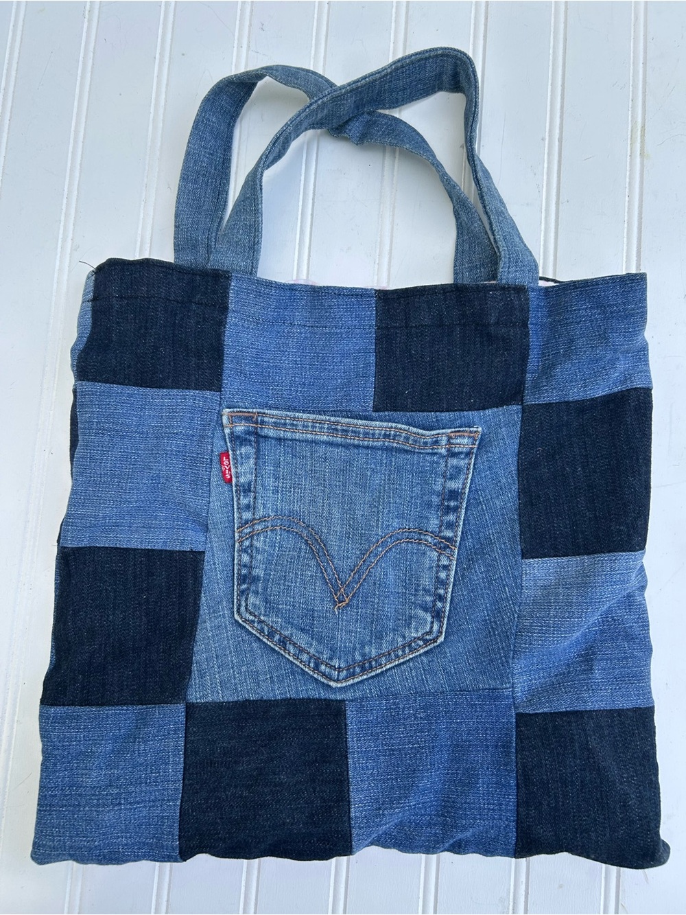 Levi Denim Purse Y2K Handmade Patchwork Tote Bag Lined Festival 13x14